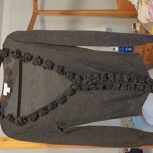 slate dark gray Ann Taylor Loft cardigan with wool flowers, interior snaps, XS